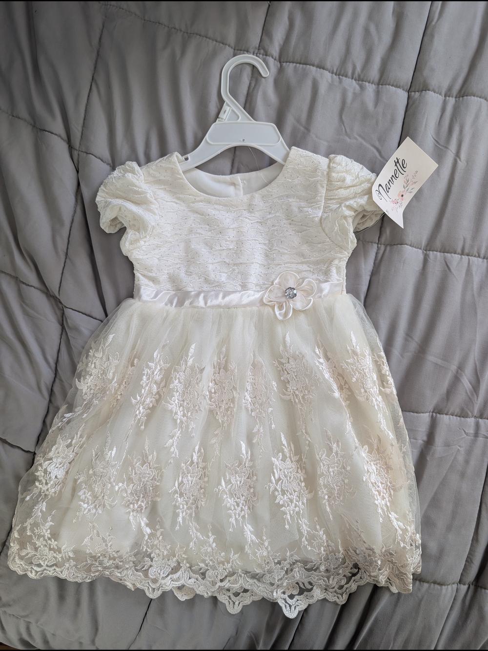 Nannette Ivory Lace Tulle Flower Accent Formal Dress